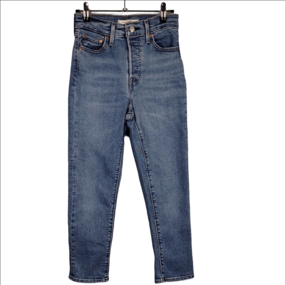 Levi's Wedgie Straight Blue Medium Wash Five Pocket High Rise Button Fly Jean